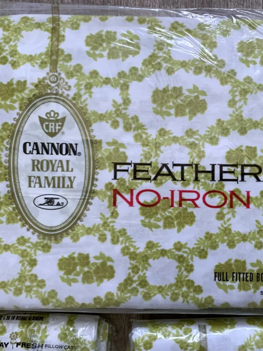 Vtg CANNON Featherlite Cameo Rose Dble Full Sheet Set Avocado Green NOS 4pc 1970